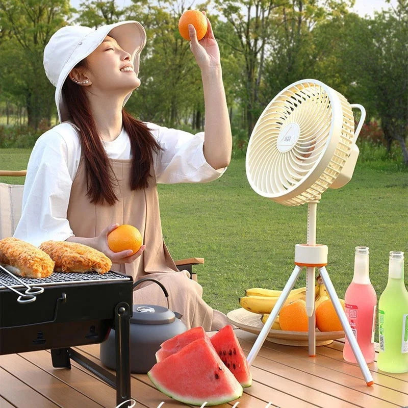 New 12000mAh Camping Fan Rechargeable Tripod Fan Portable Circulator Wireless Ceiling Electric Fan with Power Bank LED Lighting - candletown.net