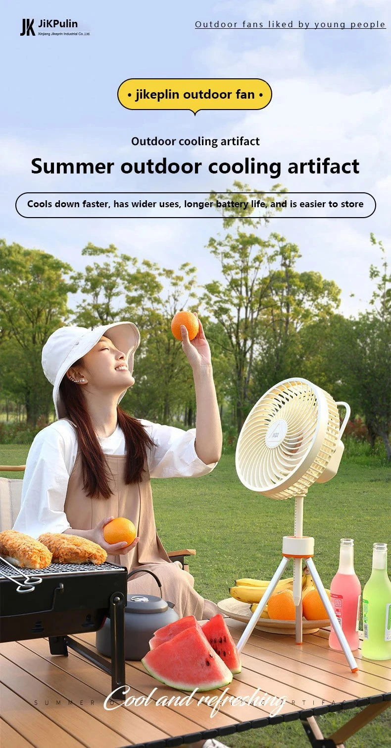New 12000mAh Camping Fan Rechargeable Tripod Fan Portable Circulator Wireless Ceiling Electric Fan with Power Bank LED Lighting - candletown.net