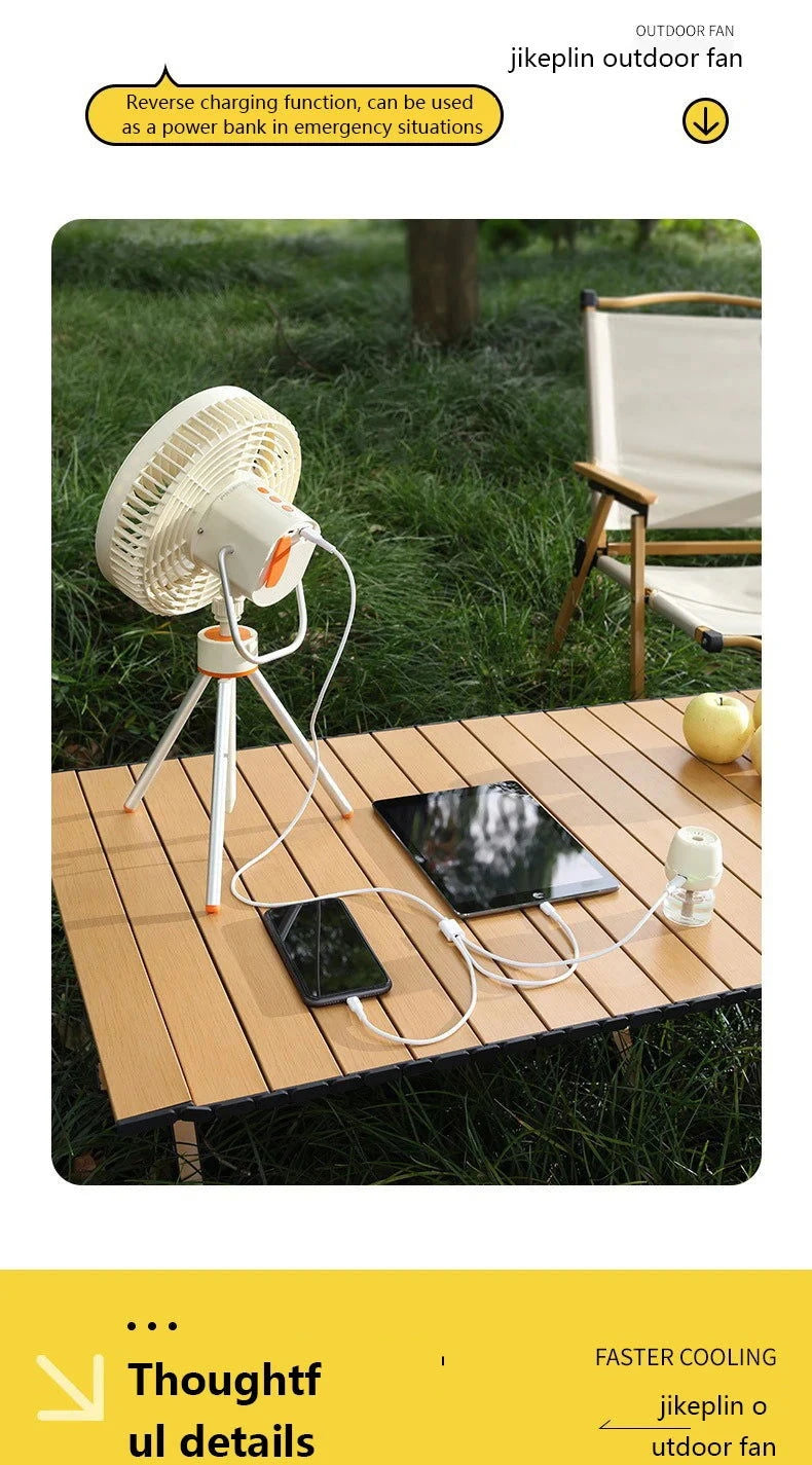 New 12000mAh Camping Fan Rechargeable Tripod Fan Portable Circulator Wireless Ceiling Electric Fan with Power Bank LED Lighting - candletown.net