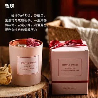 Pink Electroplated Cup Scented Candles - Atmosphere Decorated Candles with Dried Flowers - candletown.net