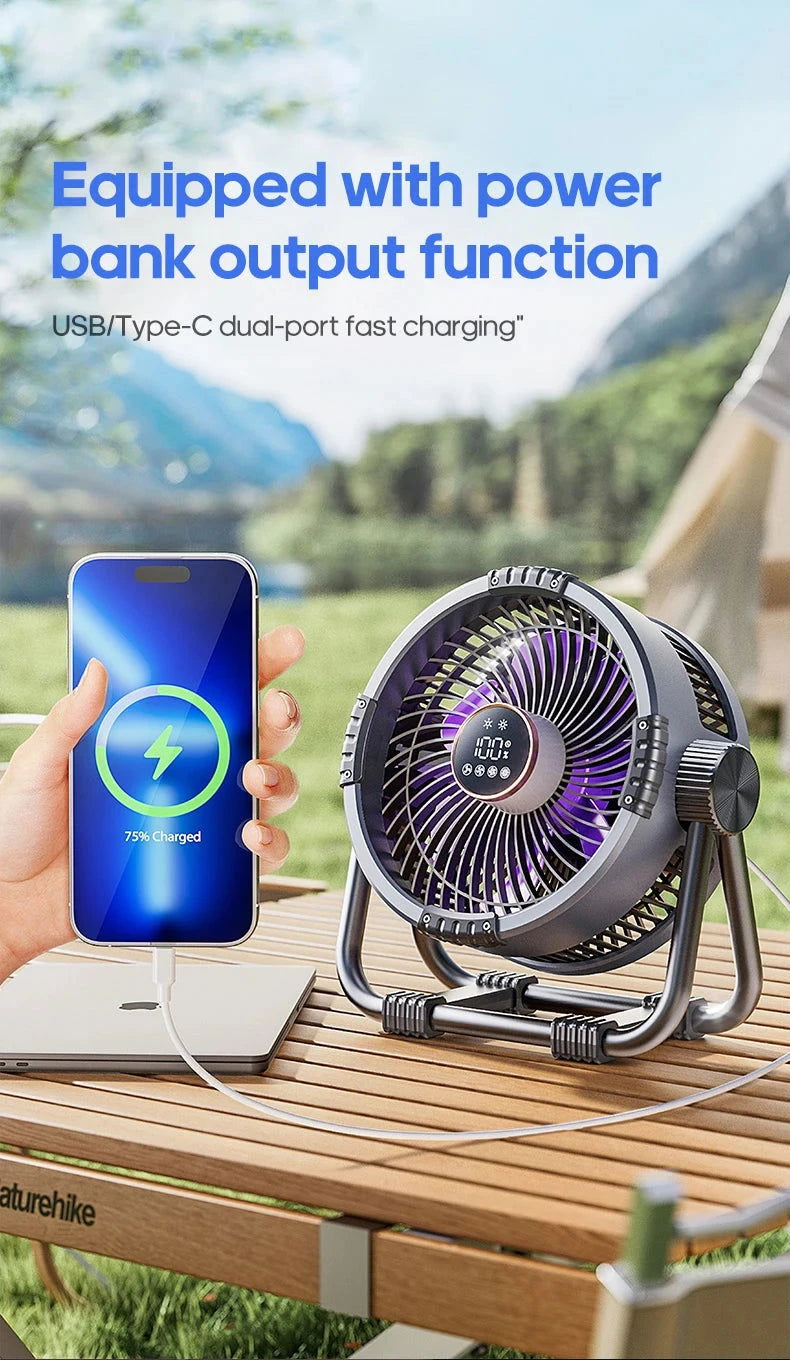 Portable 6 in 1 Outdoor Camping Fan 20000mAh Rechargeable Wireless Tent Ceiling Fan 4 Speed Adjustment LED Lighting Power Bank - candletown.net