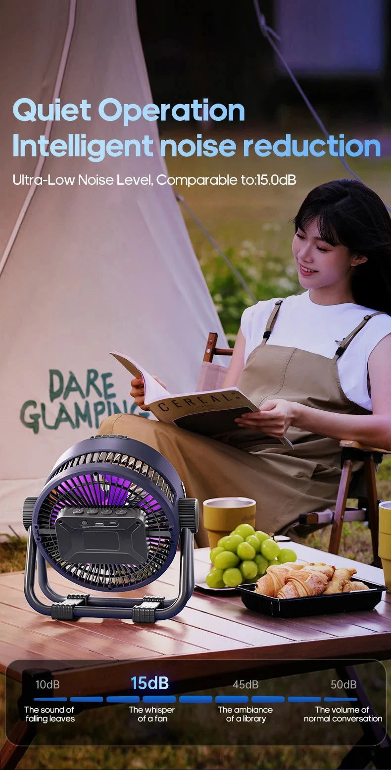 Portable 6 in 1 Outdoor Camping Fan 20000mAh Rechargeable Wireless Tent Ceiling Fan 4 Speed Adjustment LED Lighting Power Bank - candletown.net