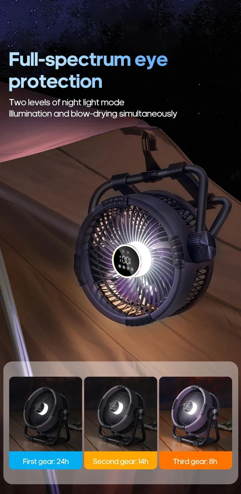 Portable 6 in 1 Outdoor Camping Fan 20000mAh Rechargeable Wireless Tent Ceiling Fan 4 Speed Adjustment LED Lighting Power Bank - candletown.net