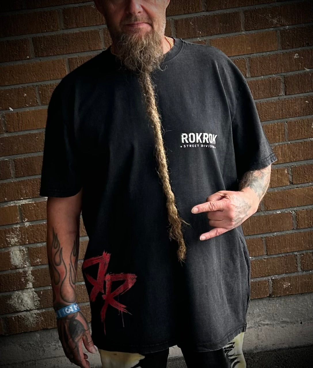 ROKROK Acid Washed T-Shirt, Asphalt & Black