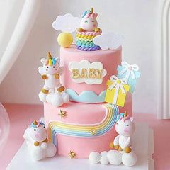 Rainbow Unicorn Cake Topper  Girl Baby Shower Birthday Decoration Kids Liked Unicorn Theme Decor Cupcake Party Baking Supplies - candletown.net