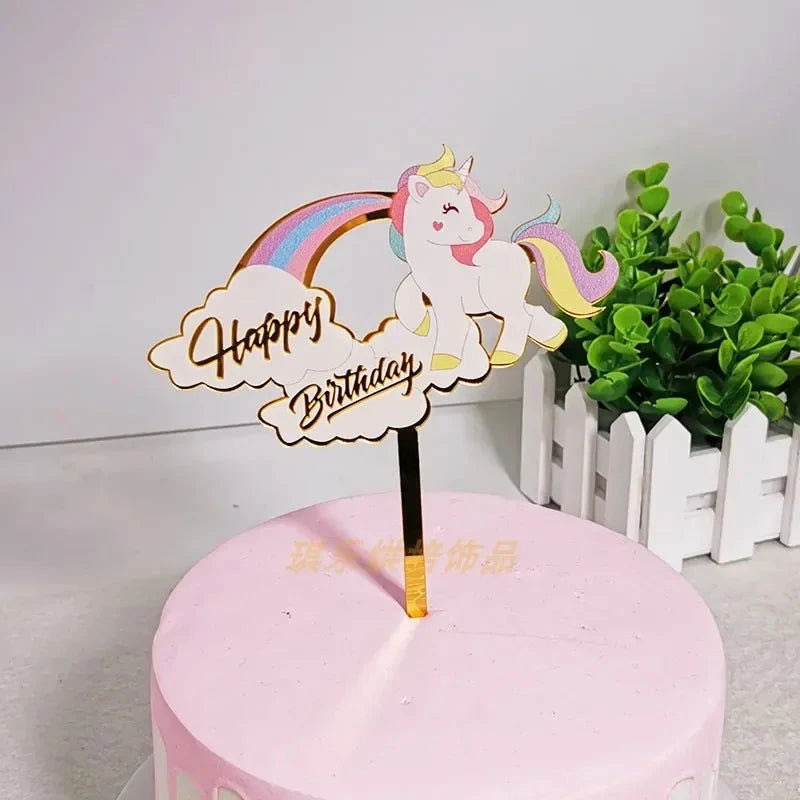 Rainbow Unicorn Cake Topper  Girl Baby Shower Birthday Decoration Kids Liked Unicorn Theme Decor Cupcake Party Baking Supplies - candletown.net