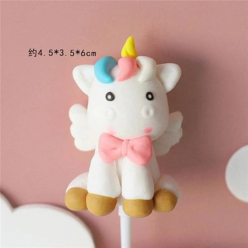 Rainbow Unicorn Cake Topper  Girl Baby Shower Birthday Decoration Kids Liked Unicorn Theme Decor Cupcake Party Baking Supplies - candletown.net