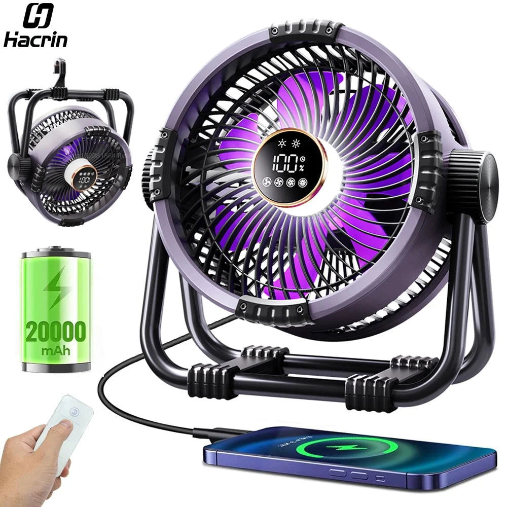 Rechargeable Camping Fan with LED Light - candletown.net