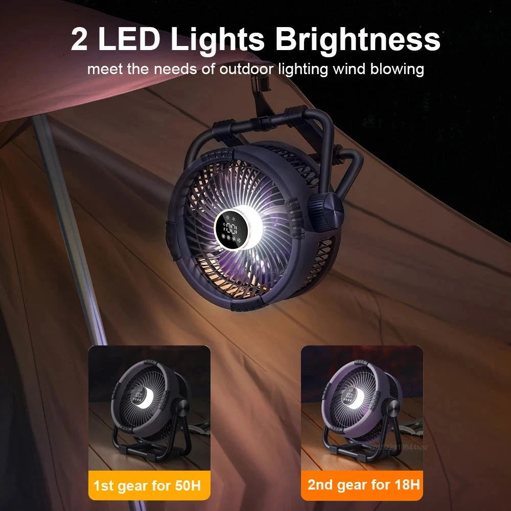 Rechargeable Camping Fan with LED Light - candletown.net