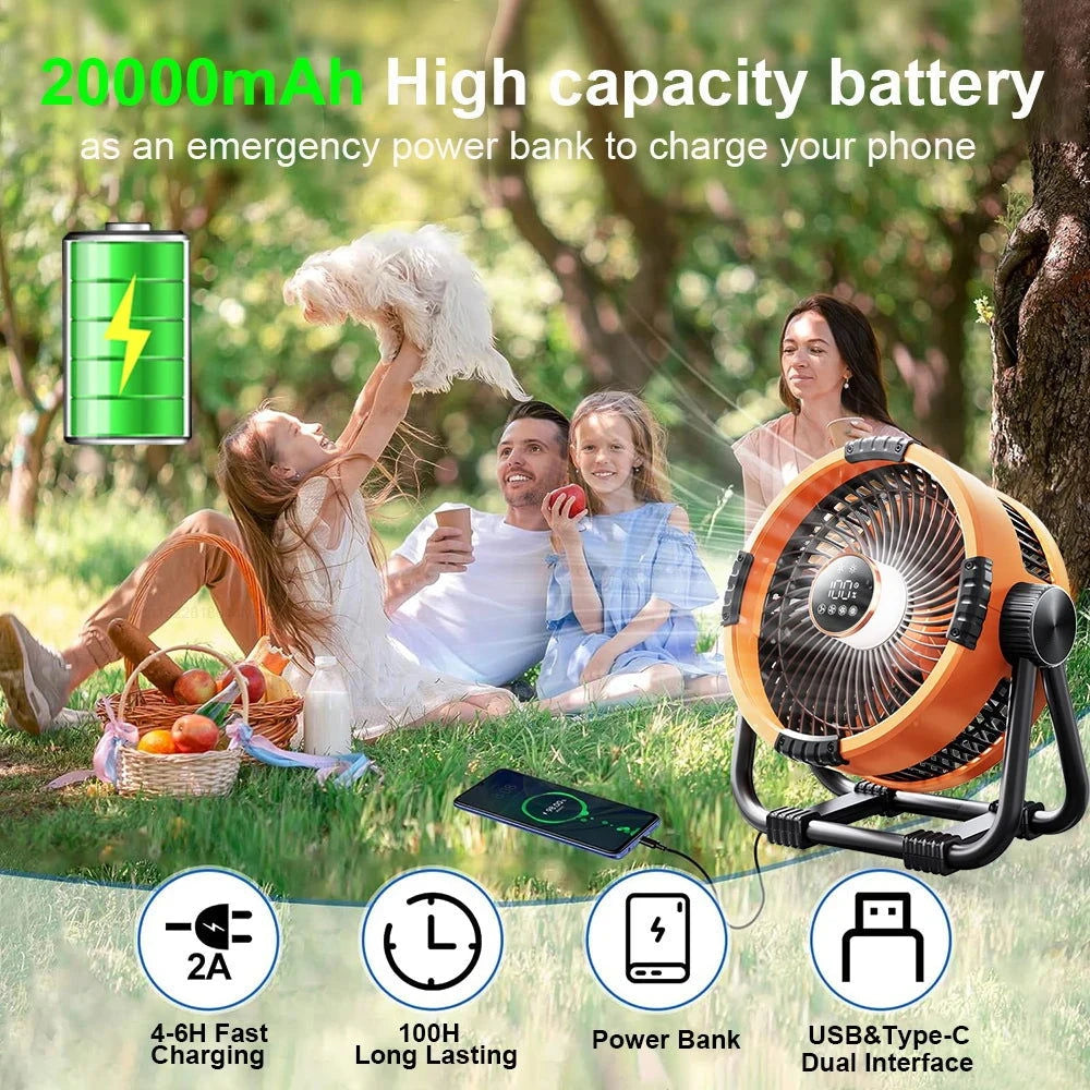 Rechargeable Camping Fan with LED Light - candletown.net