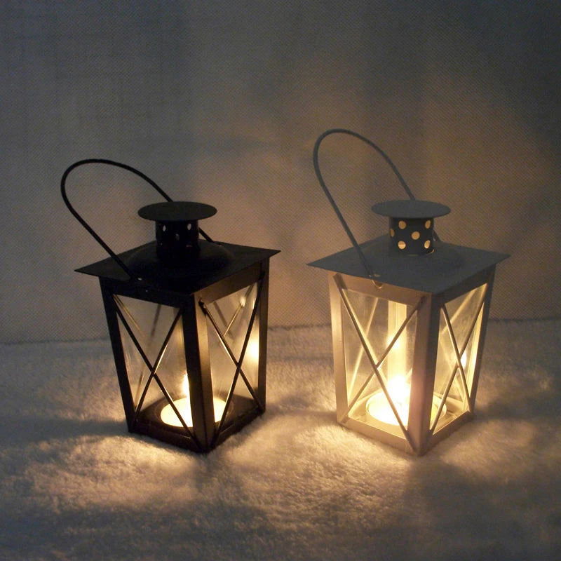 Retro Metal Lantern Candle Holder - Romantic Black/White - Home Decoration - candletown.net