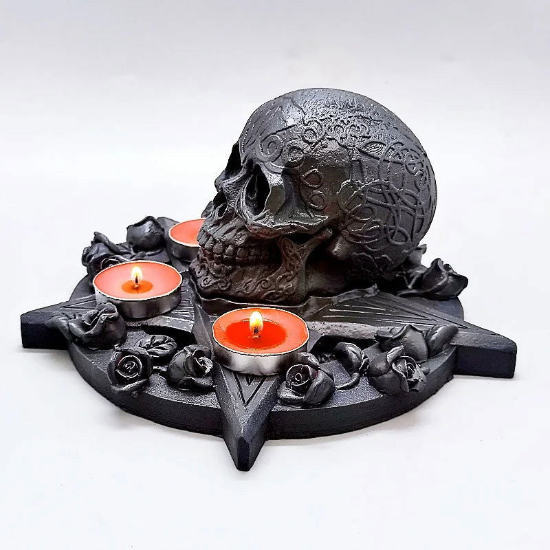 Rose Skull Funeral Candle Stand Mold - DIY Resin, Paste, and Gypsum Silicone Mold - candletown.net
