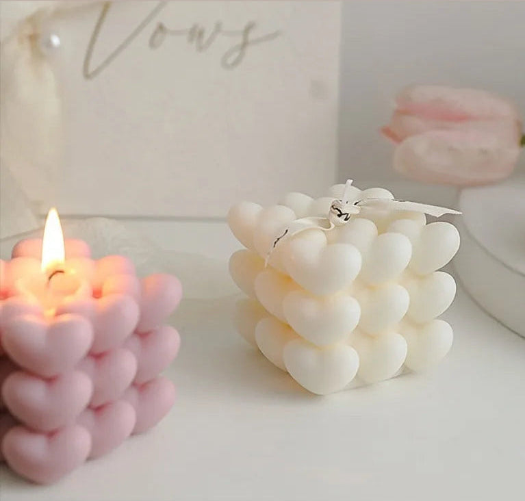 Pastel Heart Cube Soy Wax Candle – Sculptural Decor & Gift - candletown.net