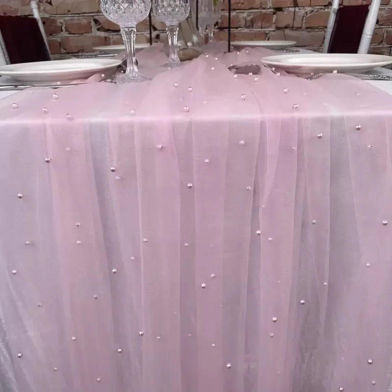 White Pearl Table Runner – Lace Tulle Wedding Decor - candletown.net