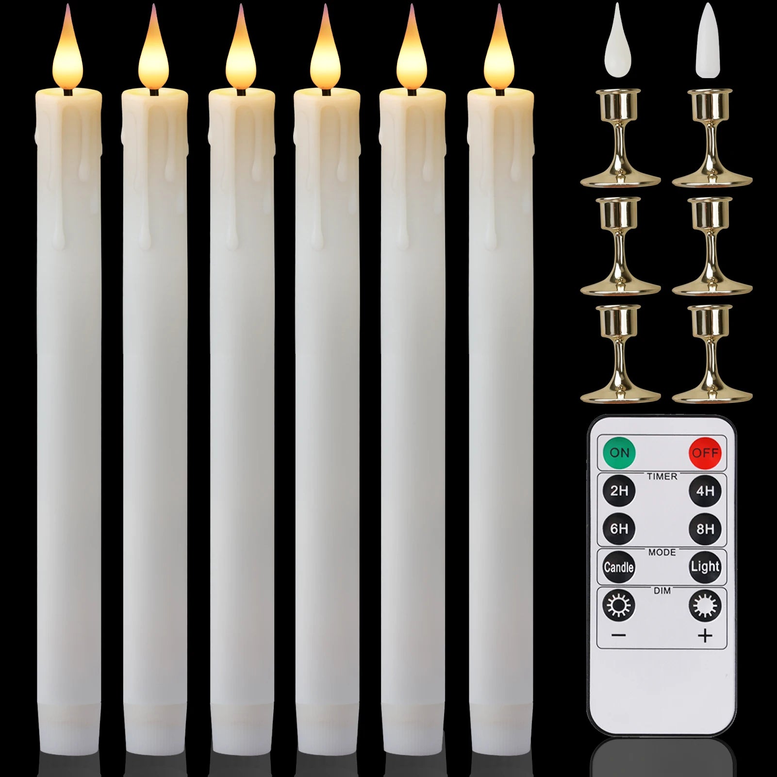6Pcs Flameless LED Taper Candle Set with Timer and Holders - candletown.net
