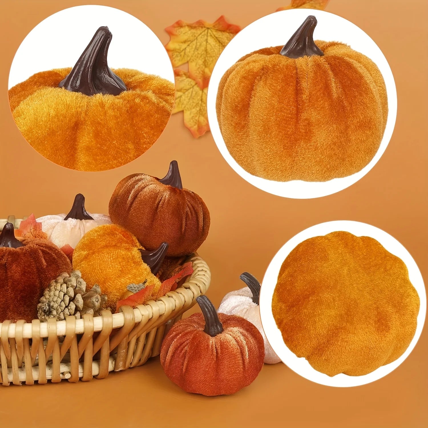 9 PCS Velvet Pumpkins Halloween Fall Decor Table Decor 3 Colors