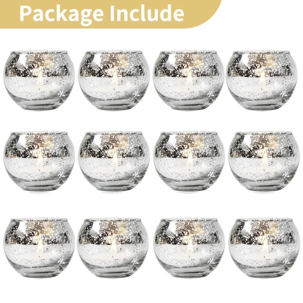 Reflective Glass Votive Candle Holders (Set of 6 or 12)