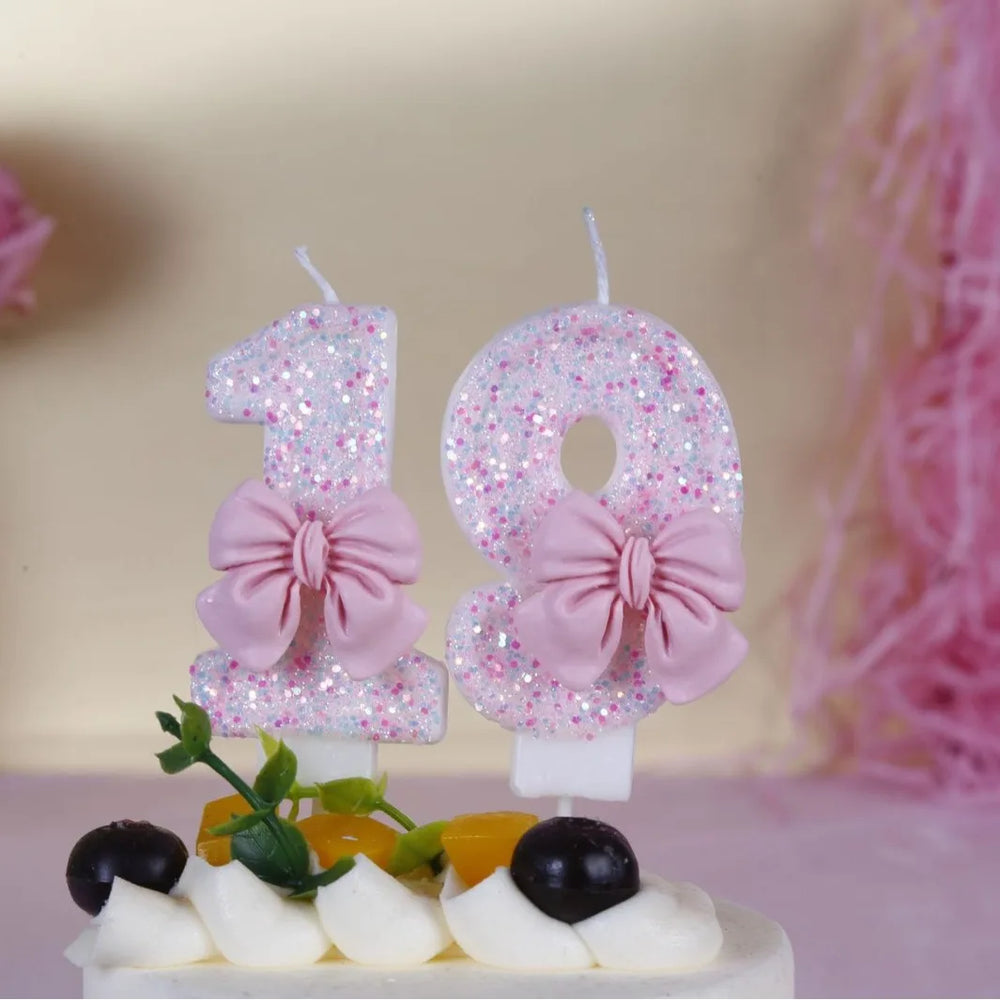 Pink Bow Number Candle – Elegant Cake Topper for Birthdays & Celebrations - candletown.net