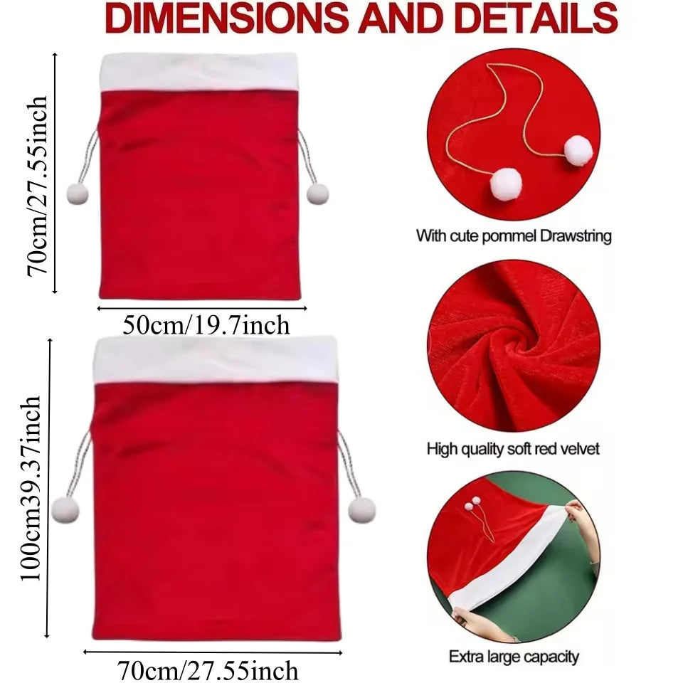 Santa Claus Christmas Gift Bag – Red Drawstring Sack for Presents