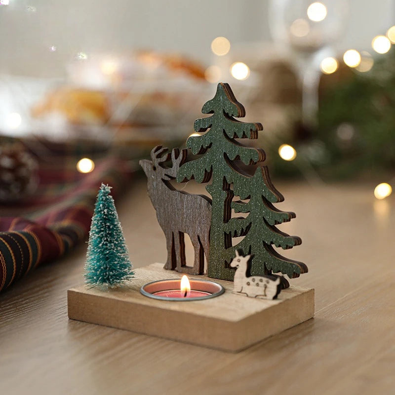 Wooden Christmas House Candle Holder