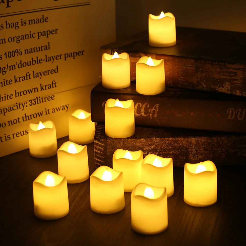 24-Pack Flickering LED Tea Light Candles – Remote & Flameless Decor - candletown.net