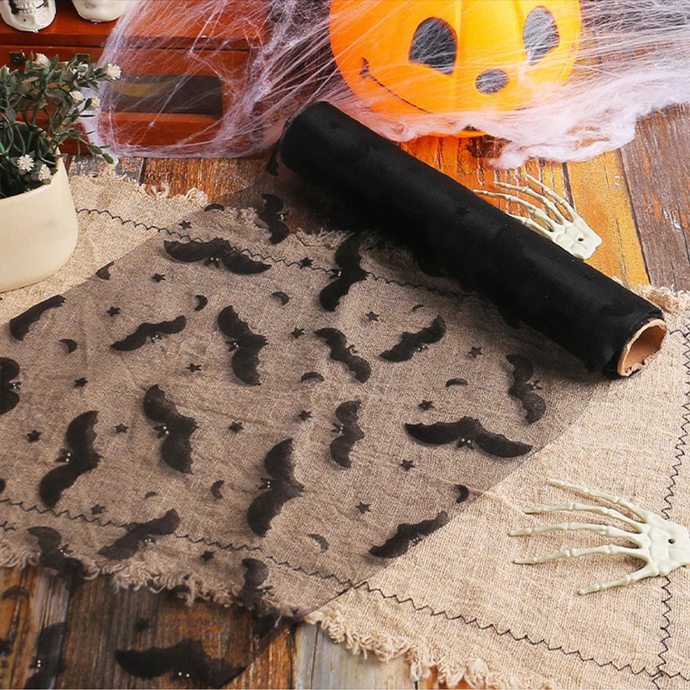 Halloween Mesh Lace Table Runner – Bat, Spider Web & Skull Design - candletown.net