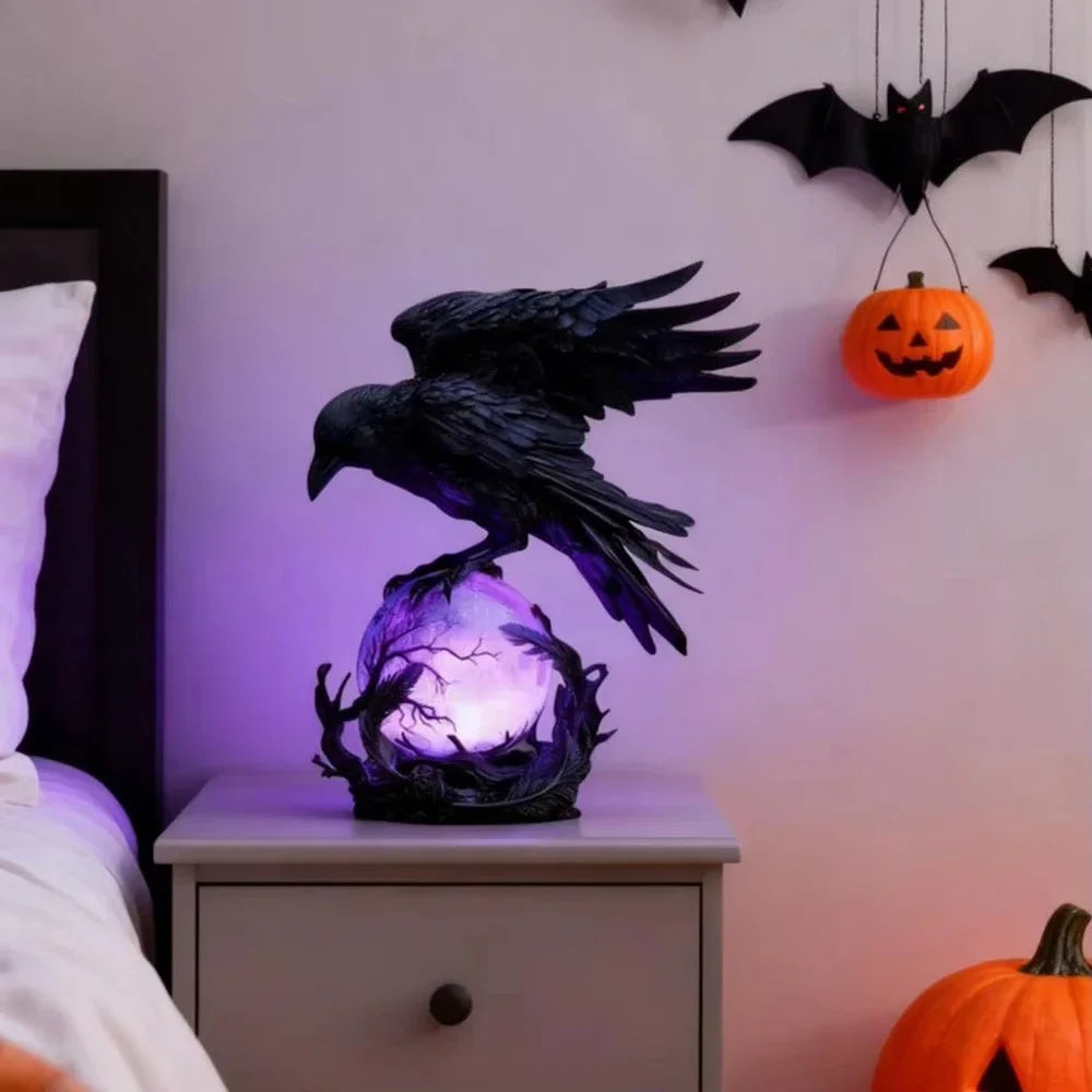 Raven Moonlight Gothic LED Table Lamp – Purple Orb Light - candletown.net
