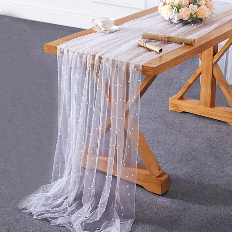 White Pearl Table Runner – Lace Tulle Wedding Decor - candletown.net