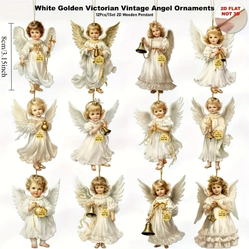 12pcs Vintage Christmas Angel Wooden Pendants - candletown.net