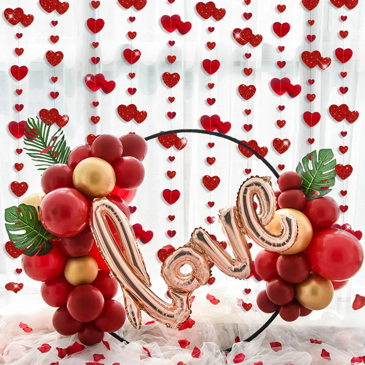 Red Glitter Heart Hanging Garland - candletown.net