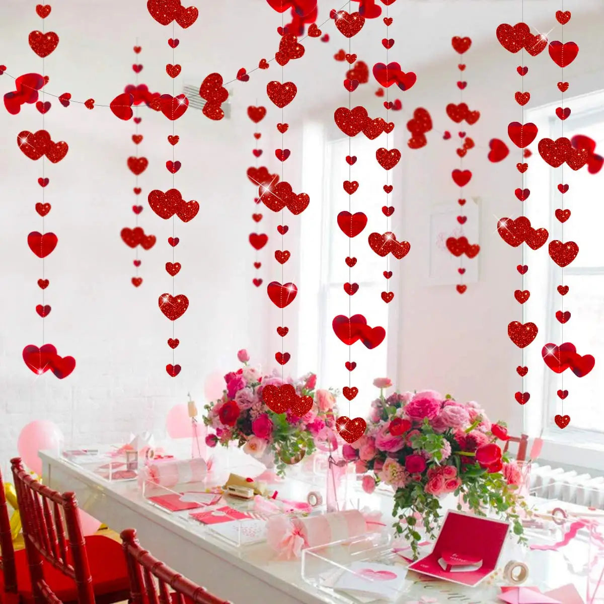 Red Glitter Heart Hanging Garland - candletown.net