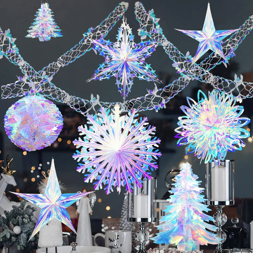 Iridescent 3D Christmas Ornament – Star, Ball, Garland or Snowflake