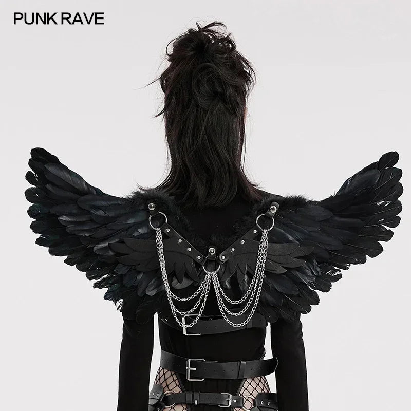 Punk Feather Wing Harness with Chains – Halloween & Party Accessory - candletown.net