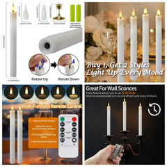 6Pcs Flameless LED Taper Candle Set with Timer and Holders - candletown.net