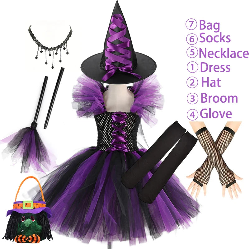 Kids Witch Costume – Hat, Broom & Accessory Options (Multicolor) - candletown.net