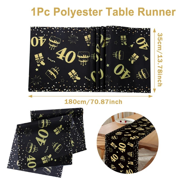 Birthday Table Runner – Gold, Silver & Black - candletown.net