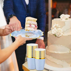 Dusty Blue Gold Rim Party Plates Set