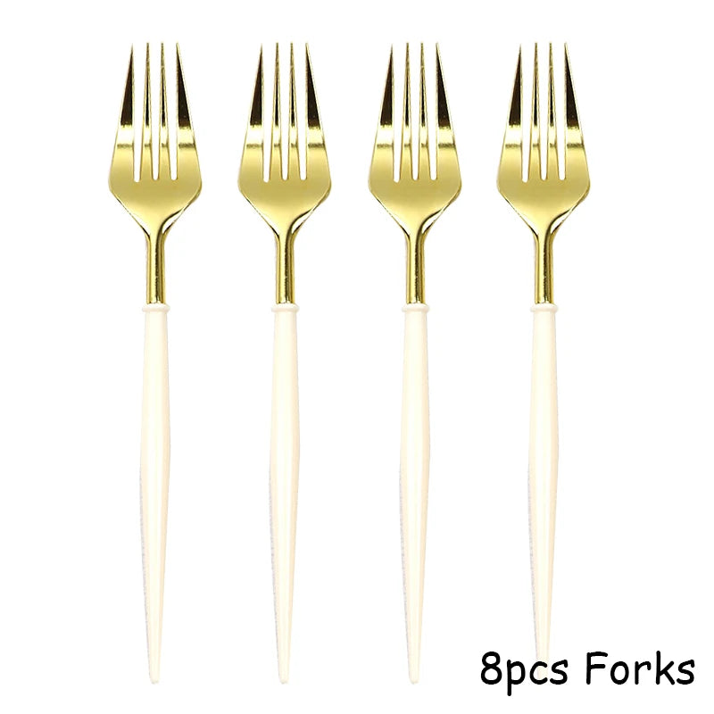 White & Gold Disposable Tableware Set