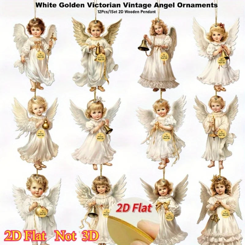 12pcs Vintage Christmas Angel Wooden Pendants - candletown.net