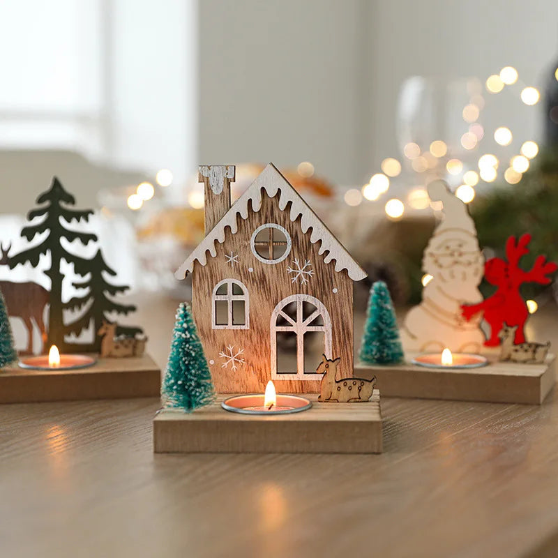 Wooden Christmas House Candle Holder