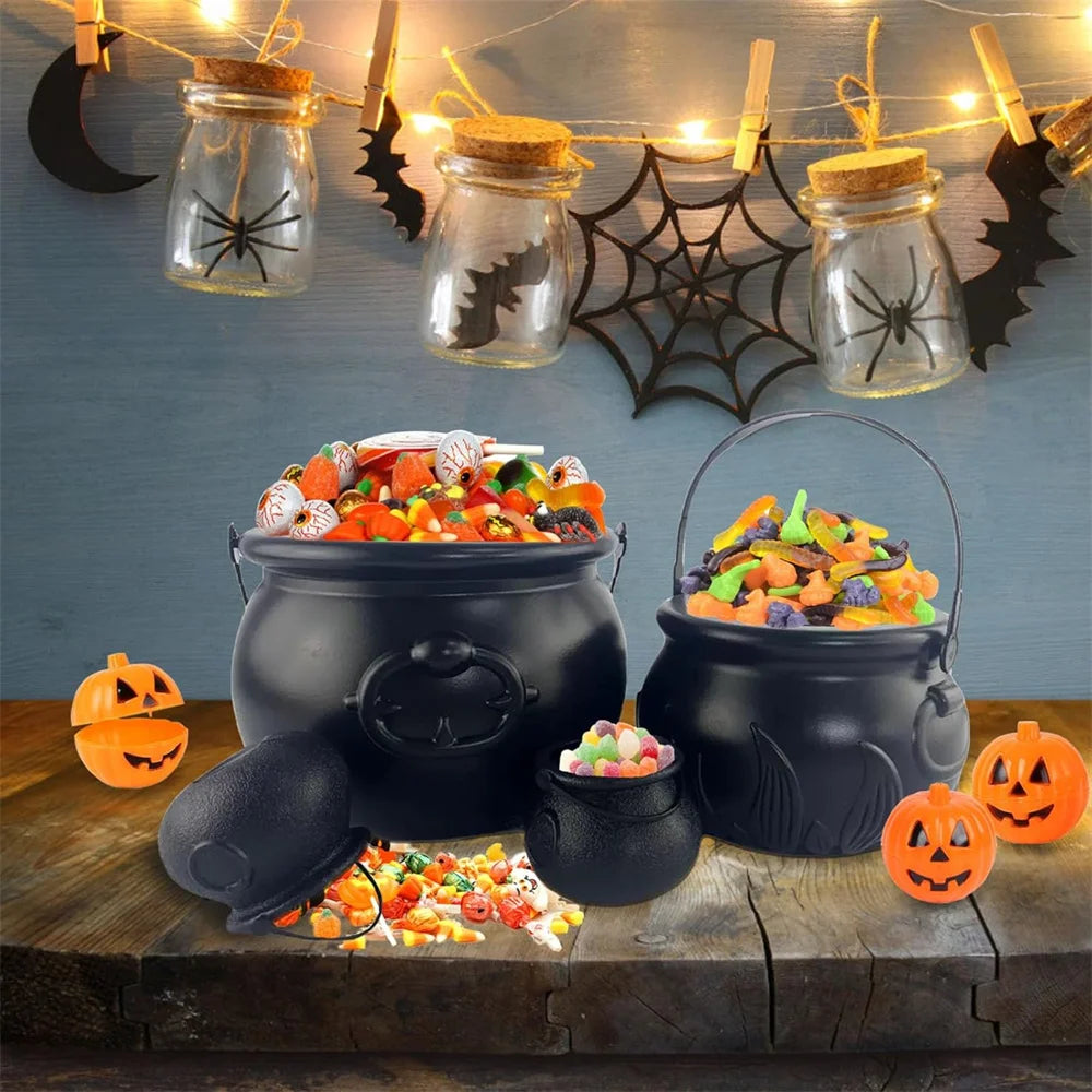 Black Plastic Cauldron Candy Bucket – Halloween Trick or Treat Jar - candletown.net