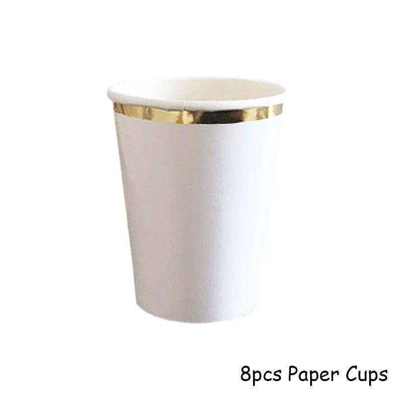 White & Gold Disposable Tableware Set