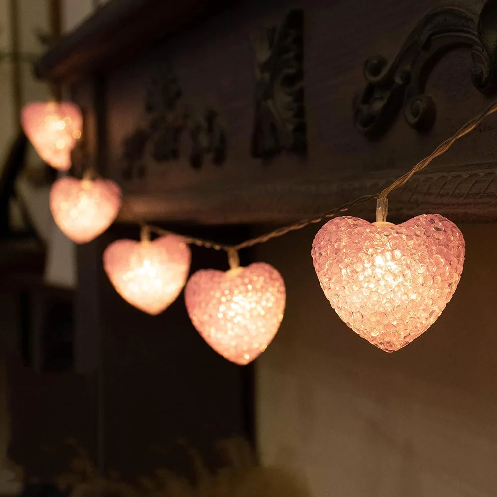 Pink Heart String Lights – Battery LED Decor