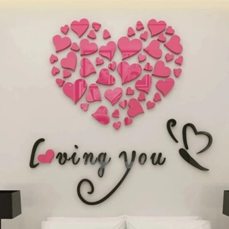 DIY Love Heart Acrylic Wall Stickers – 3D Mirror Decor - candletown.net