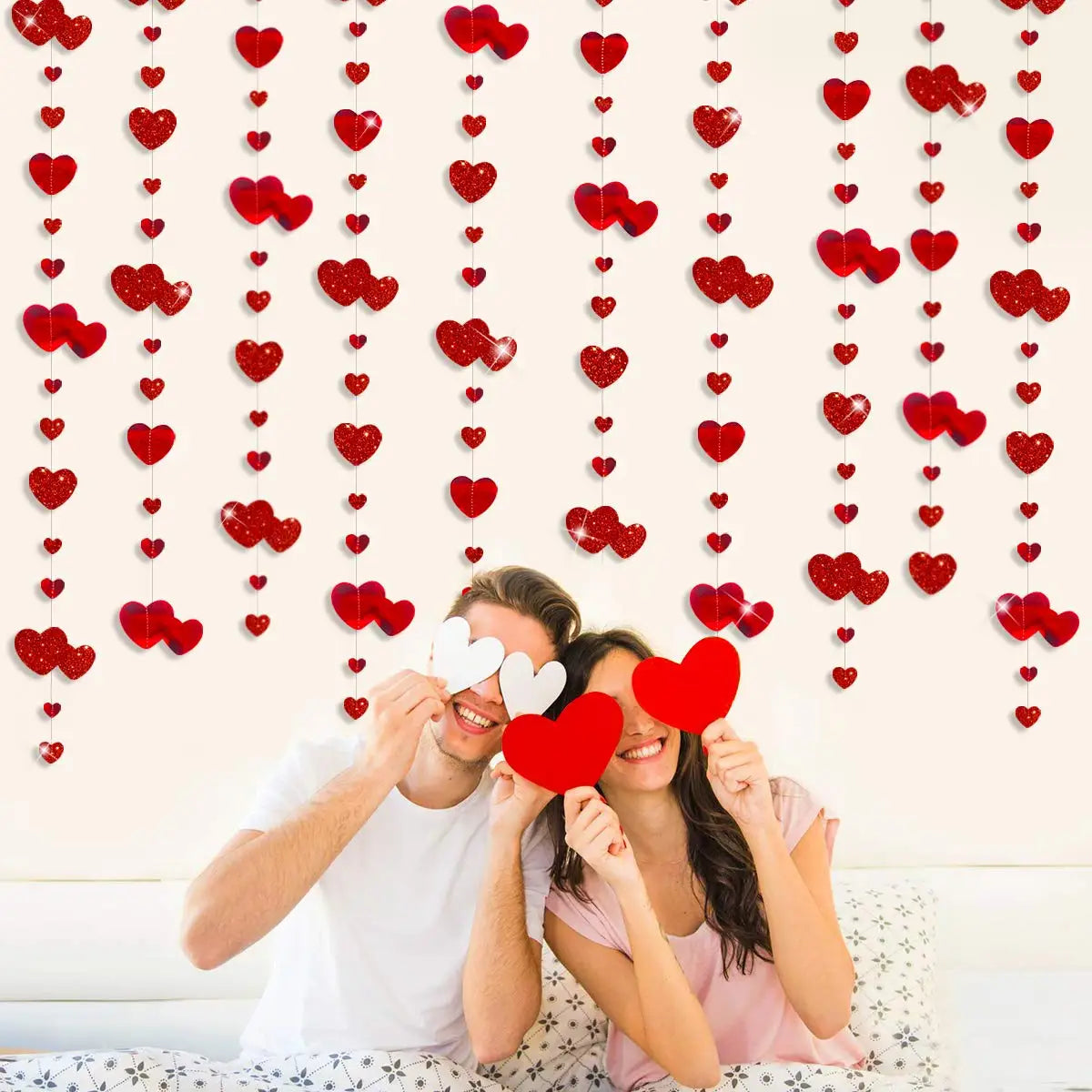 Red Glitter Heart Hanging Garland - candletown.net