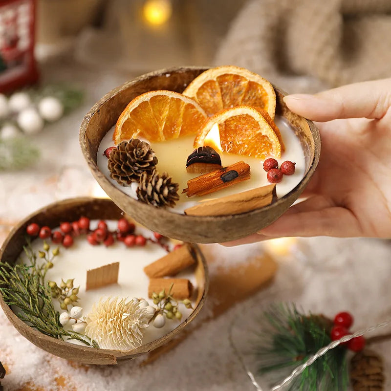 Coconut Bowl Scented Candle with Dried Flowers – Soy Wax Decorative Candle - candletown.net