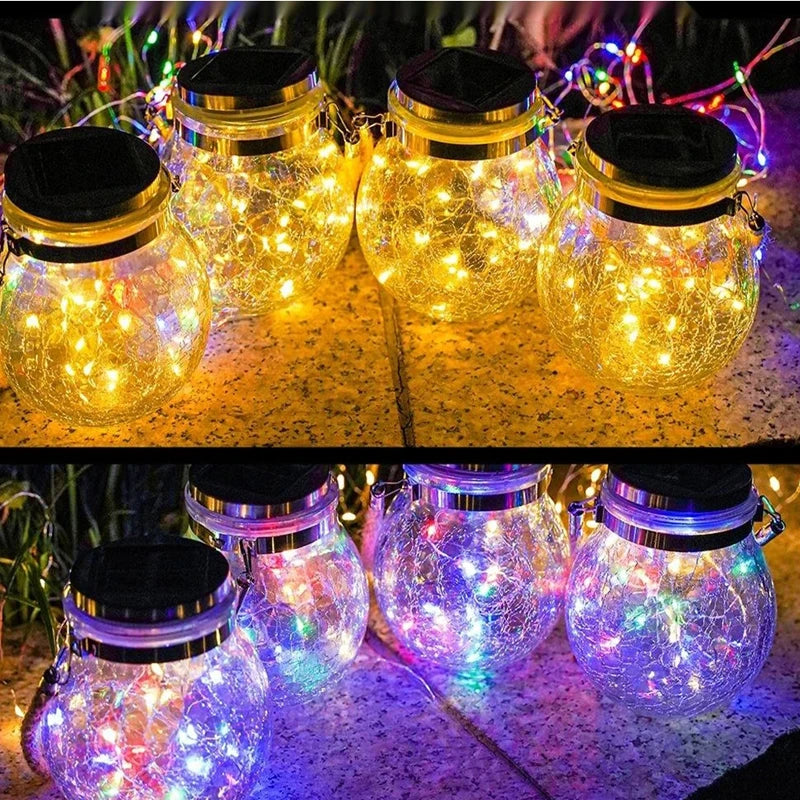 Solar Powered Cracked Glass Jar Lamp - candletown.net