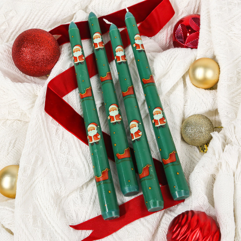 2 Pack Christmas Taper Candles – Santa Claus Pattern - candletown.net