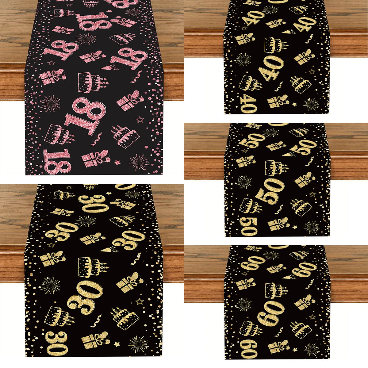Birthday Table Runner – Gold, Silver & Black - candletown.net