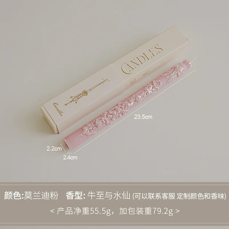 Embossed Long Taper Candle – Handcrafted Decorative Elegance - candletown.net
